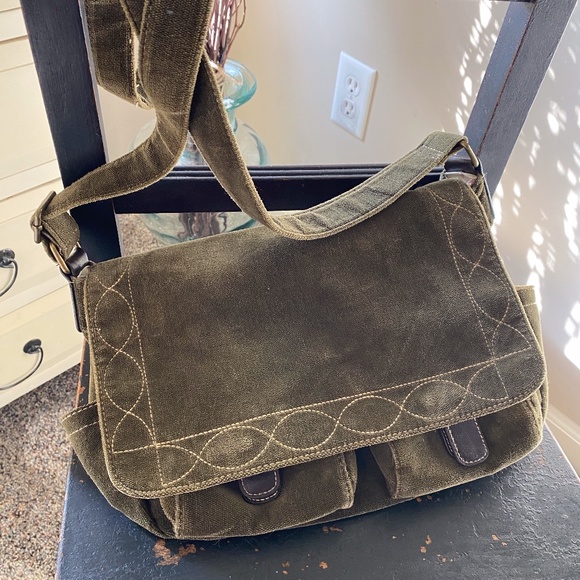 Handbags - Green Velveteen + Leather Crossbody Bag